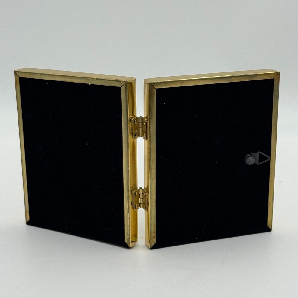 Solid Brass Double Photo Frame Hinged Folding Gold 3.5x5 Hand Polished Lacquer - Picture 2 of 5